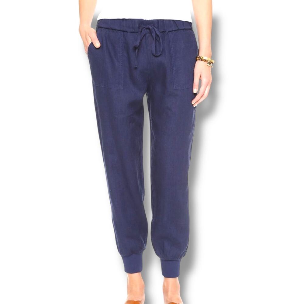 Joie Stuva Linen Joggers Pants Sz XS Navy Blue Relax Fit Pull On Drawstring